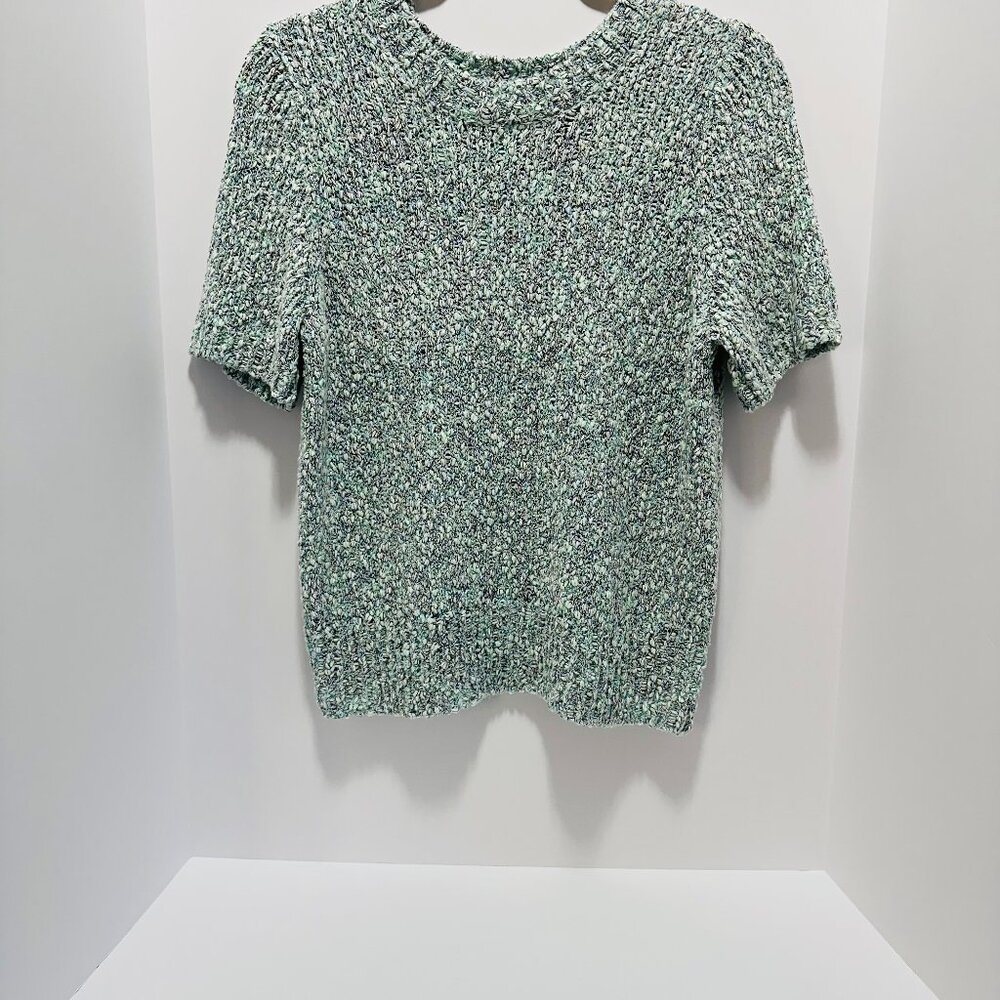 525 Short Sleeve Crew - Teal Multi-color Sweater; Size: L (Large)